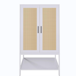 Closet cupboard, rattan bedroom closet with 2 doors, with shelves and hanging rods, white