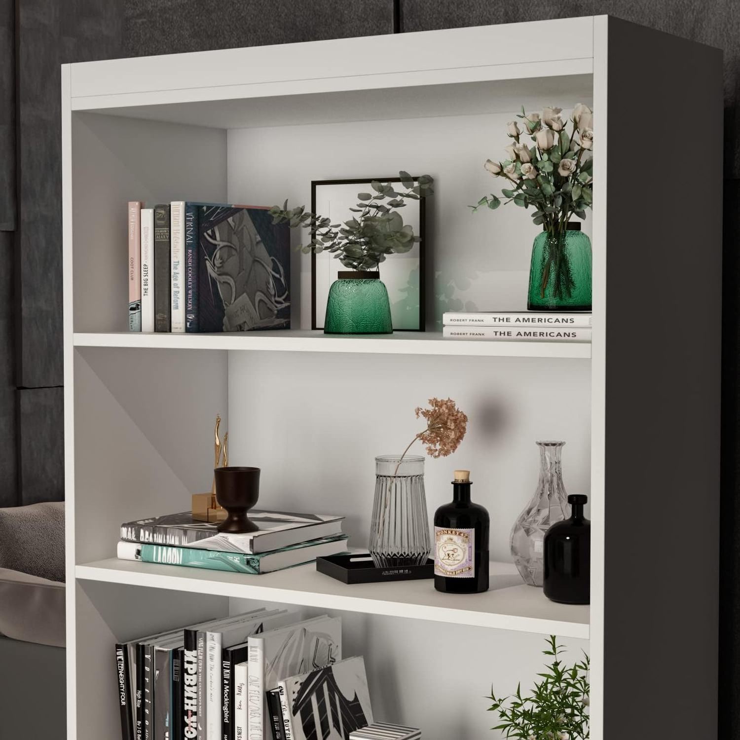 Tall bookcase locker with drawers and 3 layers of shelving, wooden bookcase display case with 2 doors, filing cabinet