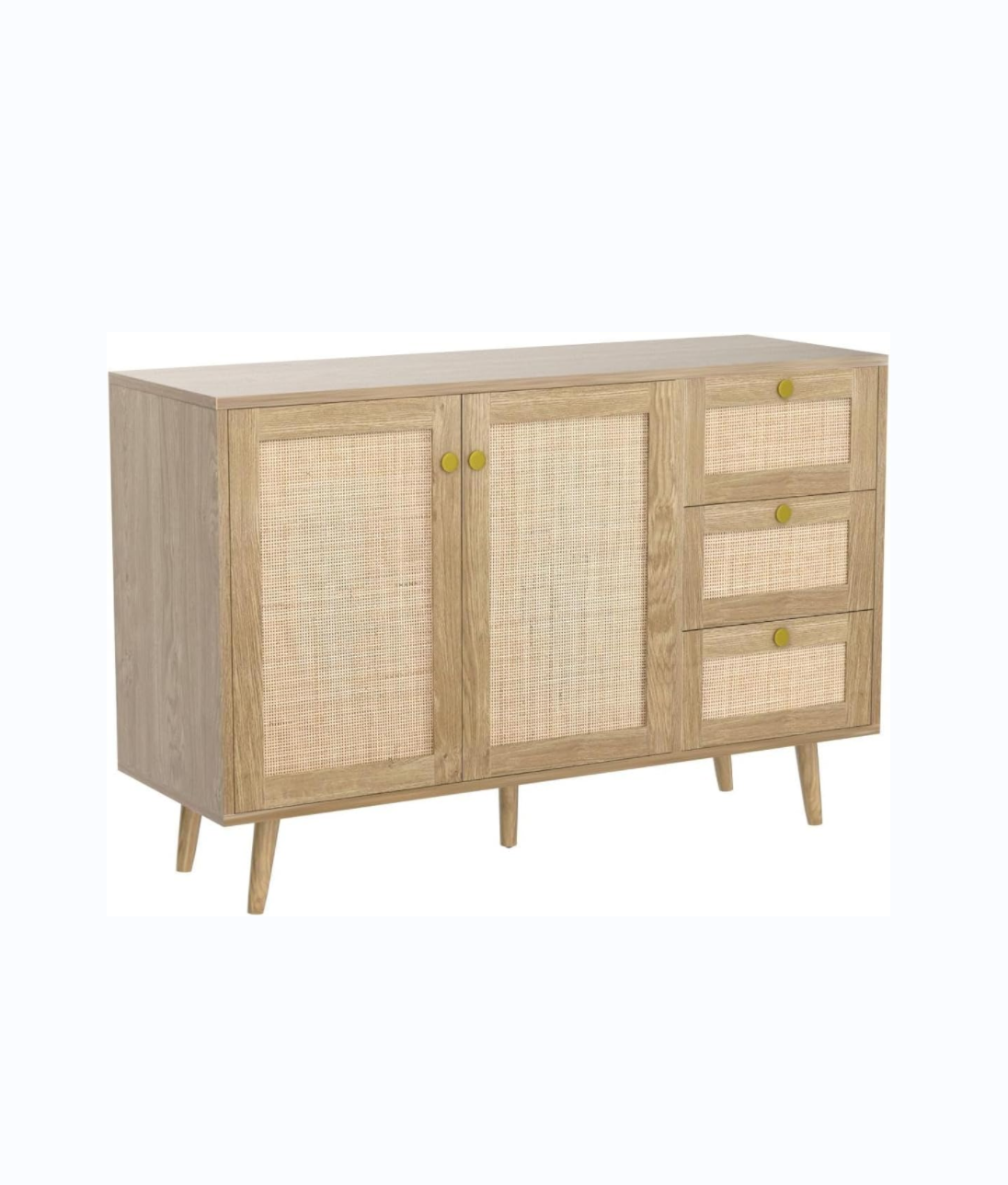 Rattan sideboard with 2 doors and 3 drawers, self-service cabinet with wooden storage cabinet