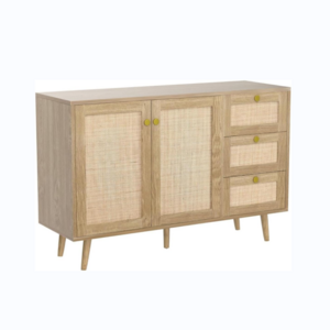 Rattan sideboard with 2 doors and 3 drawers, self-service cabinet with wooden storage cabinet