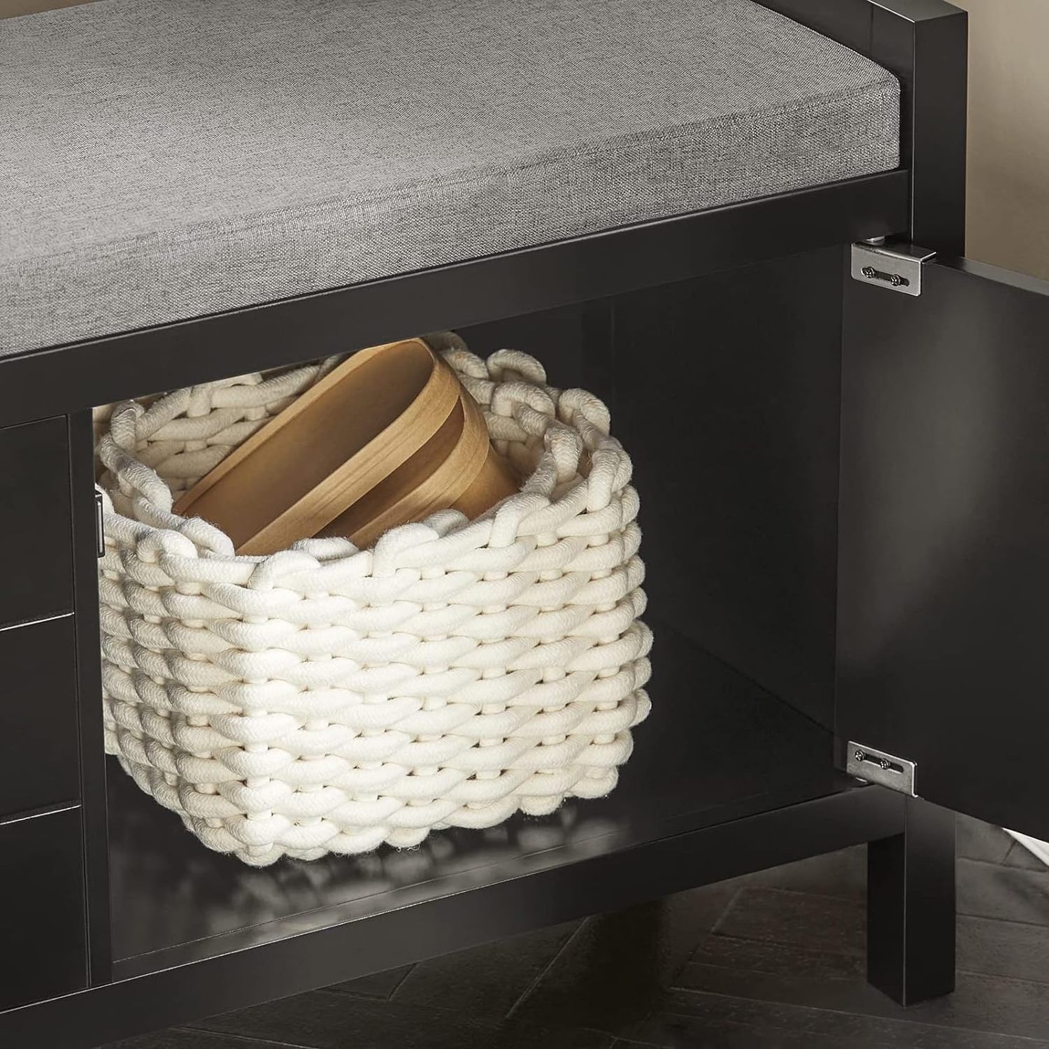 Black shoe stool Shoe rack Shoe cabinet Hallway storage bench with seat cushion