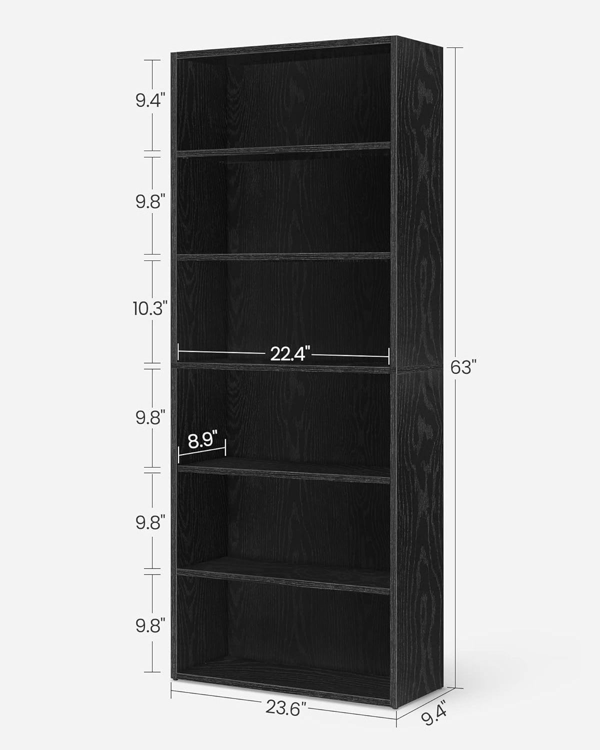 OUHAN Bookshelf, 6-level open bookcase with adjustable storage, floor to floor unit, Black