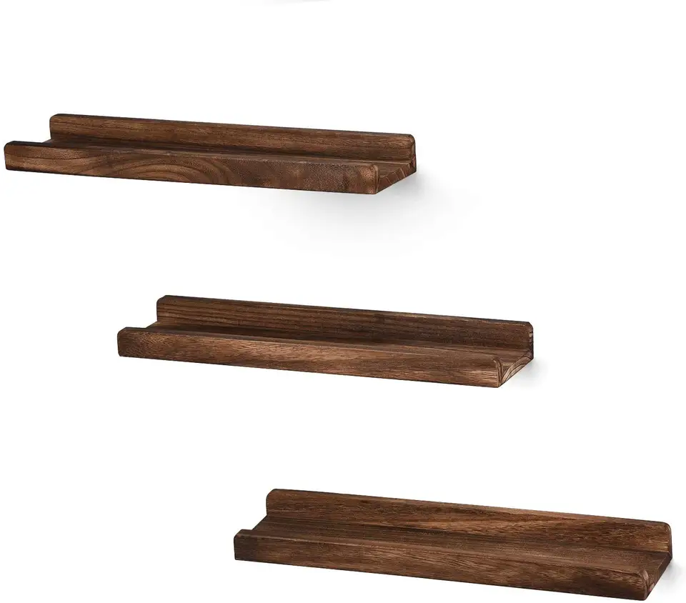 Wood Picture Ledge Shelf Rustic Wood Floating Shelves Set of 3 for Storage and Display