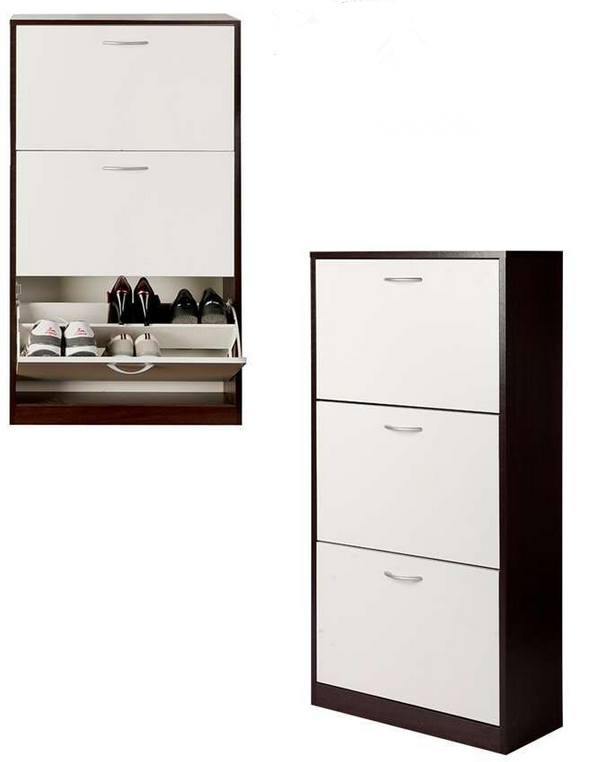 Shoe locker, suitable for entryway, freestanding storage rack with 2 clamshell drawers, narrow shoe rack cabinet