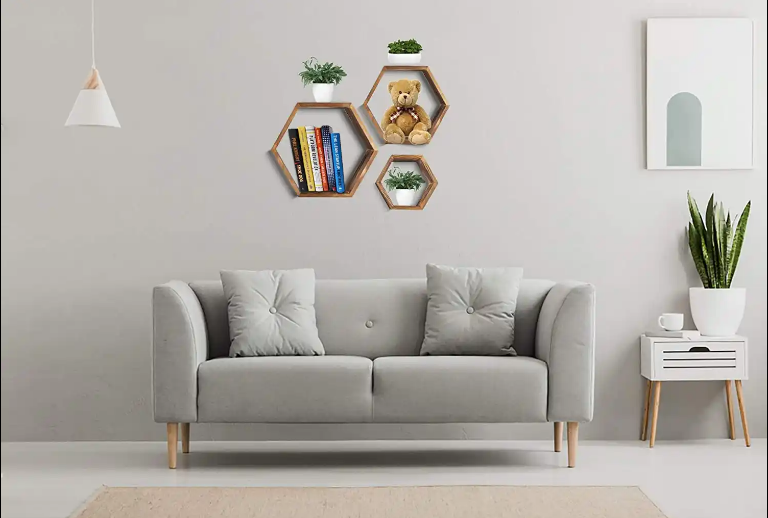 Set of 3 White Floating Shelves Wall Storage Shelves