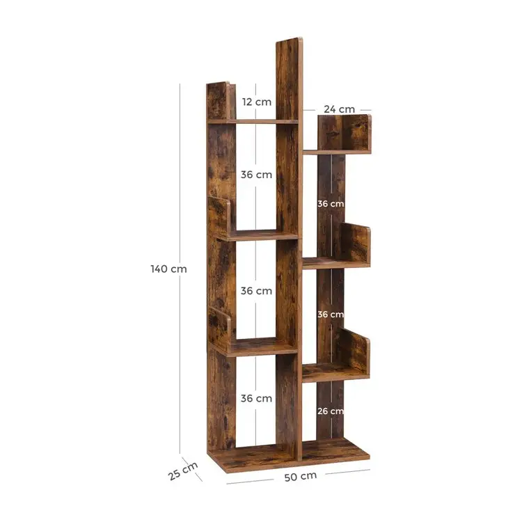 Tall Wall Book Tower Spine Vertical Bookshelf with 8 Storage Shelves