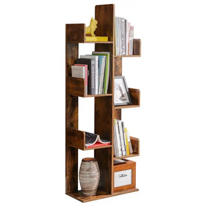 Tall Wall Book Tower Spine Vertical Bookshelf with 8 Storage Shelves