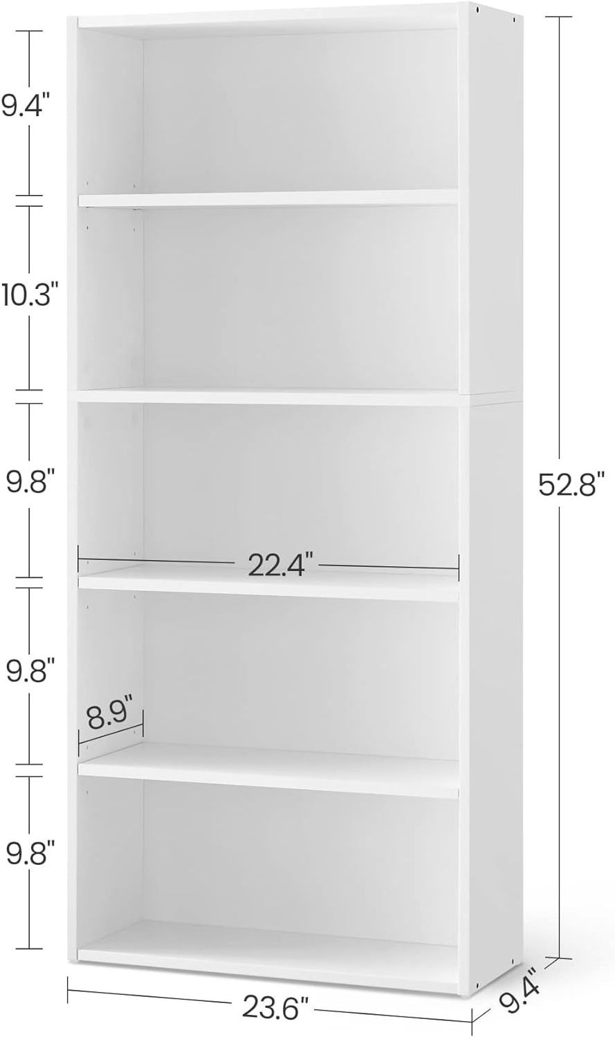 OUHAN Bookshelf,5 level open bookcase with adjustable storage, floor to floor unit, white