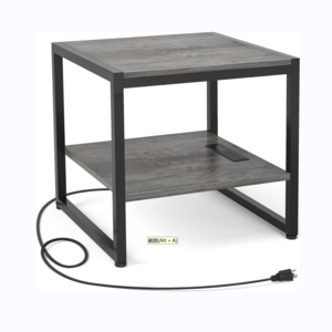 Nightstand, 20-inch square side table with USB port and power outlet, black nightstand with 2-level storage,