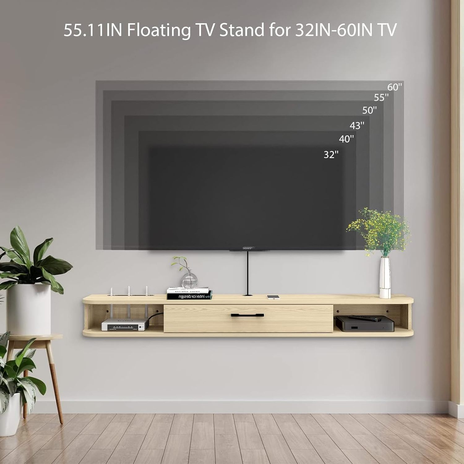 Wall mounted TV cabinet, media console, floating TV stand with door, Storage TV cabinet Wall mounted TV locker,