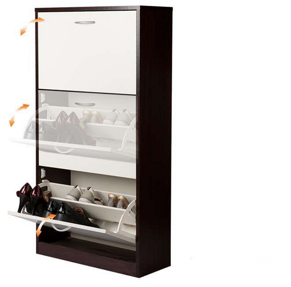 Shoe locker, suitable for entryway, freestanding storage rack with 2 clamshell drawers, narrow shoe rack cabinet