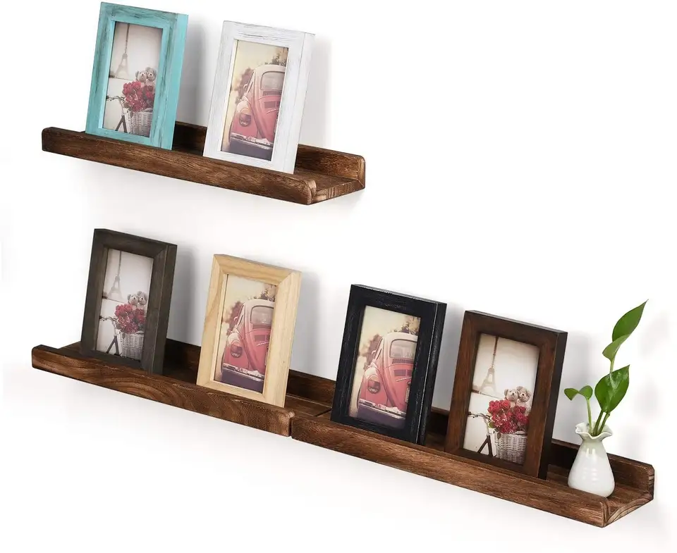 Wood Picture Ledge Shelf Rustic Wood Floating Shelves Set of 3 for Storage and Display