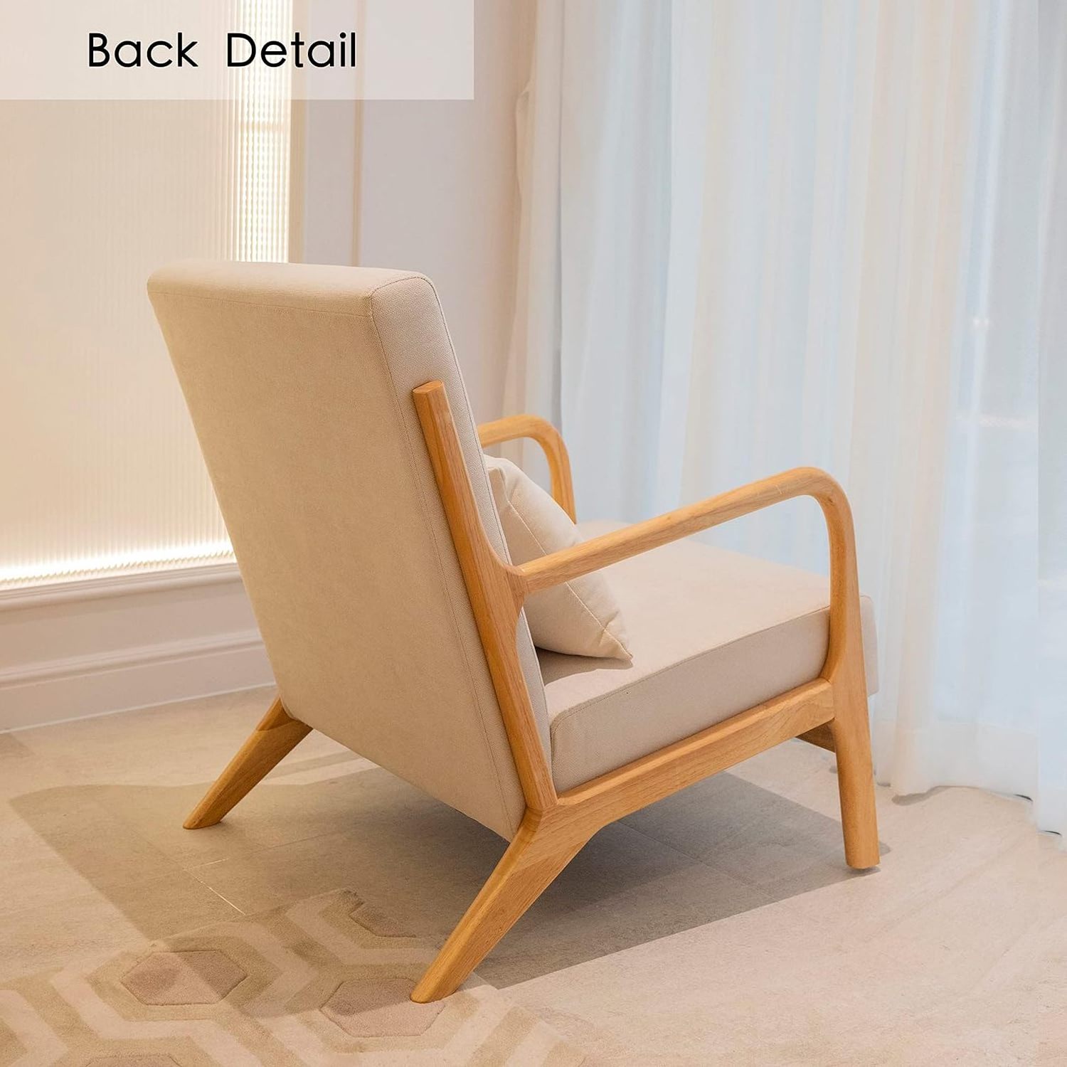 Velvet Arm Chairs for Living Room Wooden Chair with Rattan Back Boho Wicker Chairs Indoor Beige-Beige Wood