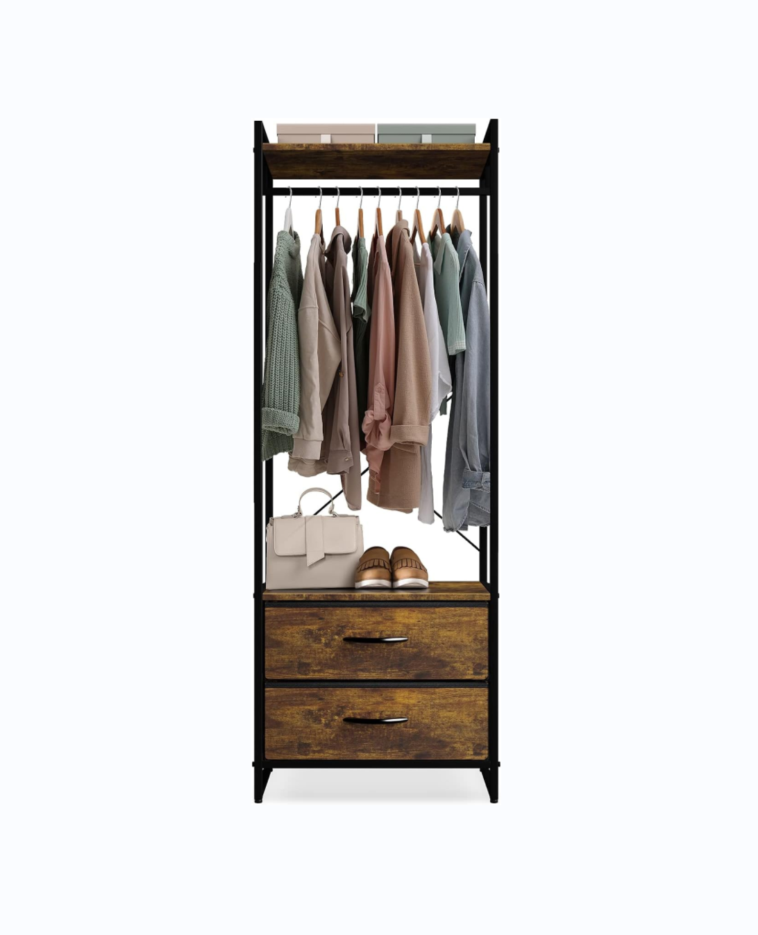 Hanger with Drawer - Hanger dresser - Wooden top, steel frame and fabric drawer - High closet storage box