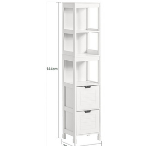 White floor to ceiling bathroom locker with shelves and doors, linen tower bathroom cabinet, cabinets with shelves