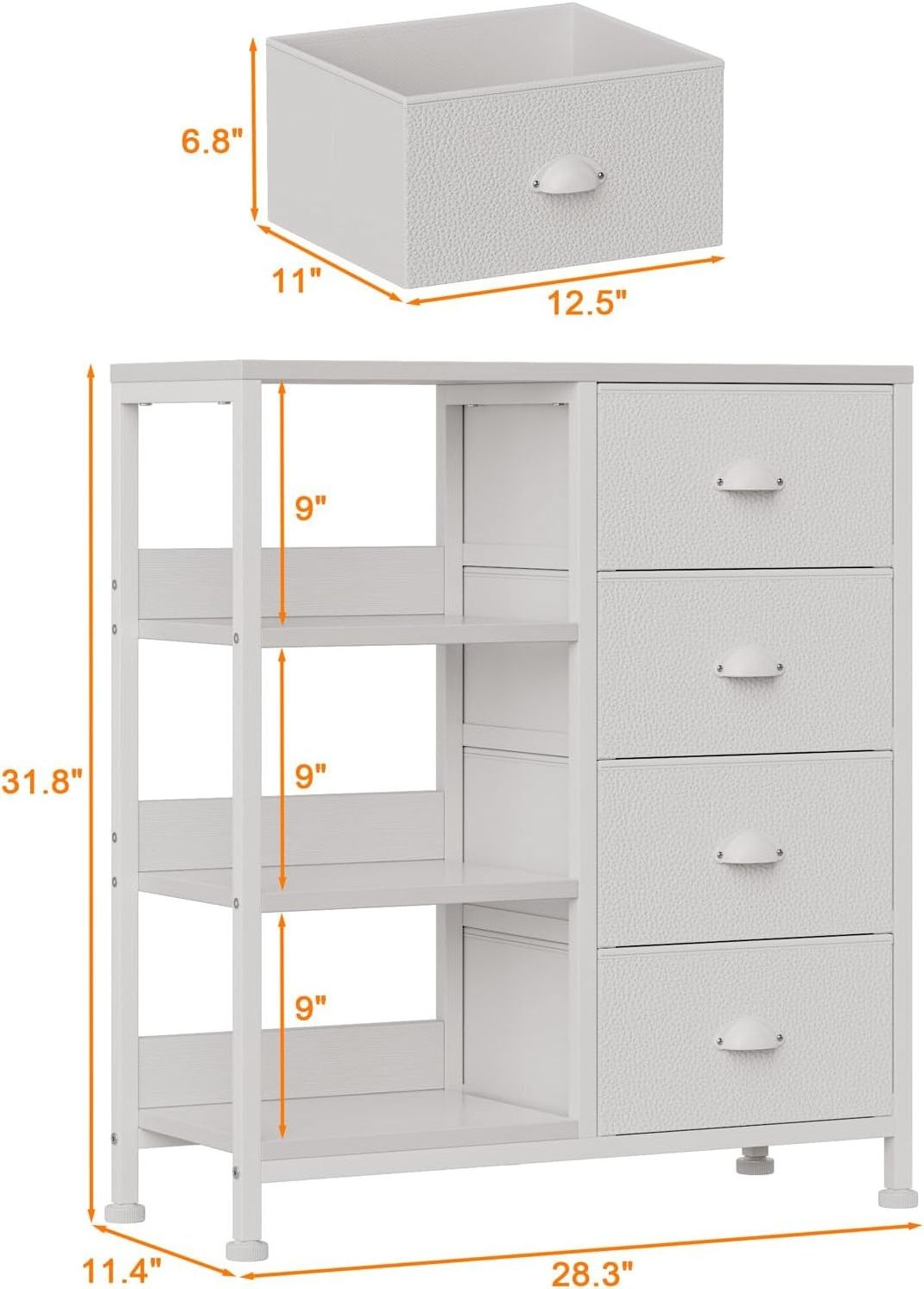 Small white dresser with shelf Nightstand side table Entrance living room Lightweight fabric storage drawer Storage box Wood top