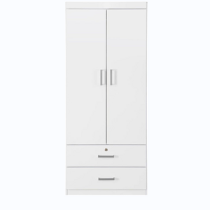 Furniture Closet 2 door lockers, adjustable shelves/hanging rods/drawers, modern minimalist wardrobe, bedroom, white