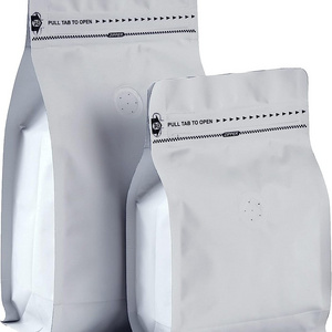 biodegradable square flat bottom paper plastic stand up bag for coffee packaging bags with the valve and zip coffee bean bag