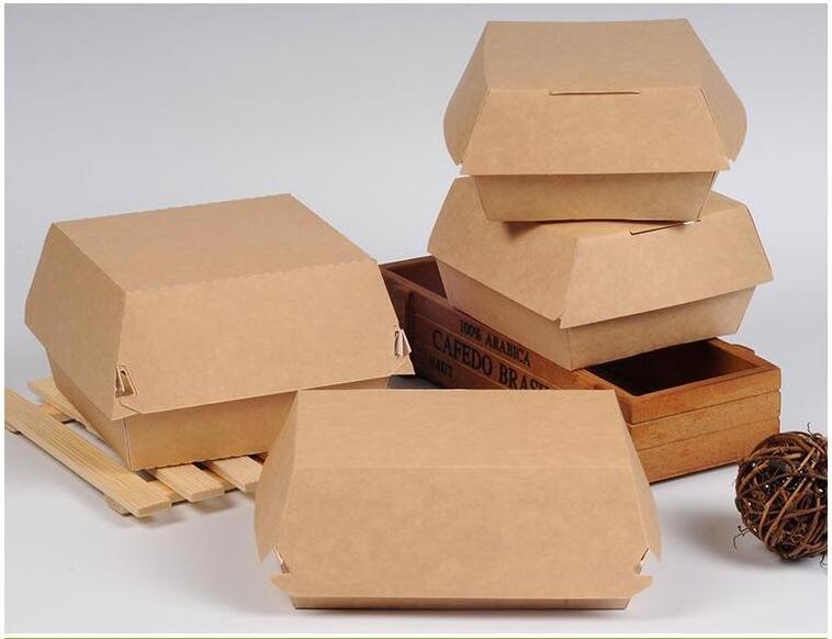 custom LOGO Recyclable Kraft paper hamburger packaging box cheap burger box