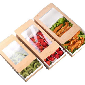 Custom disposable takeout food packaging  Kraft paper paperboard pull-out carton fruit salad box with logo transparent window