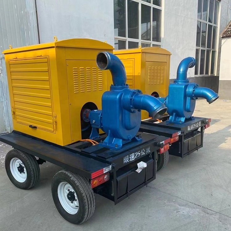 Flood control and drainage pump trucks trailer canopy have no blockage self-priming 90kw sewage pump water pump set