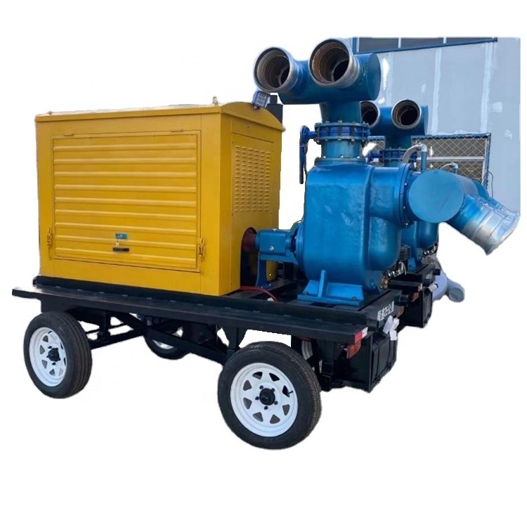 Flood control and drainage pump trucks trailer canopy have no blockage self-priming 90kw sewage pump water pump set