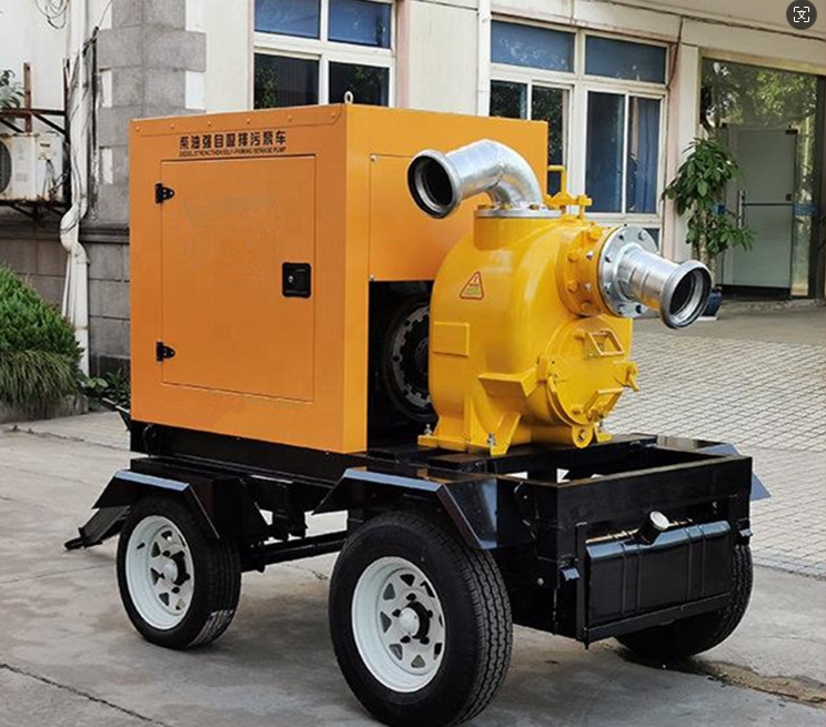 Flood control and drainage pump trucks trailer canopy have no blockage self-priming 90kw sewage pump water pump set