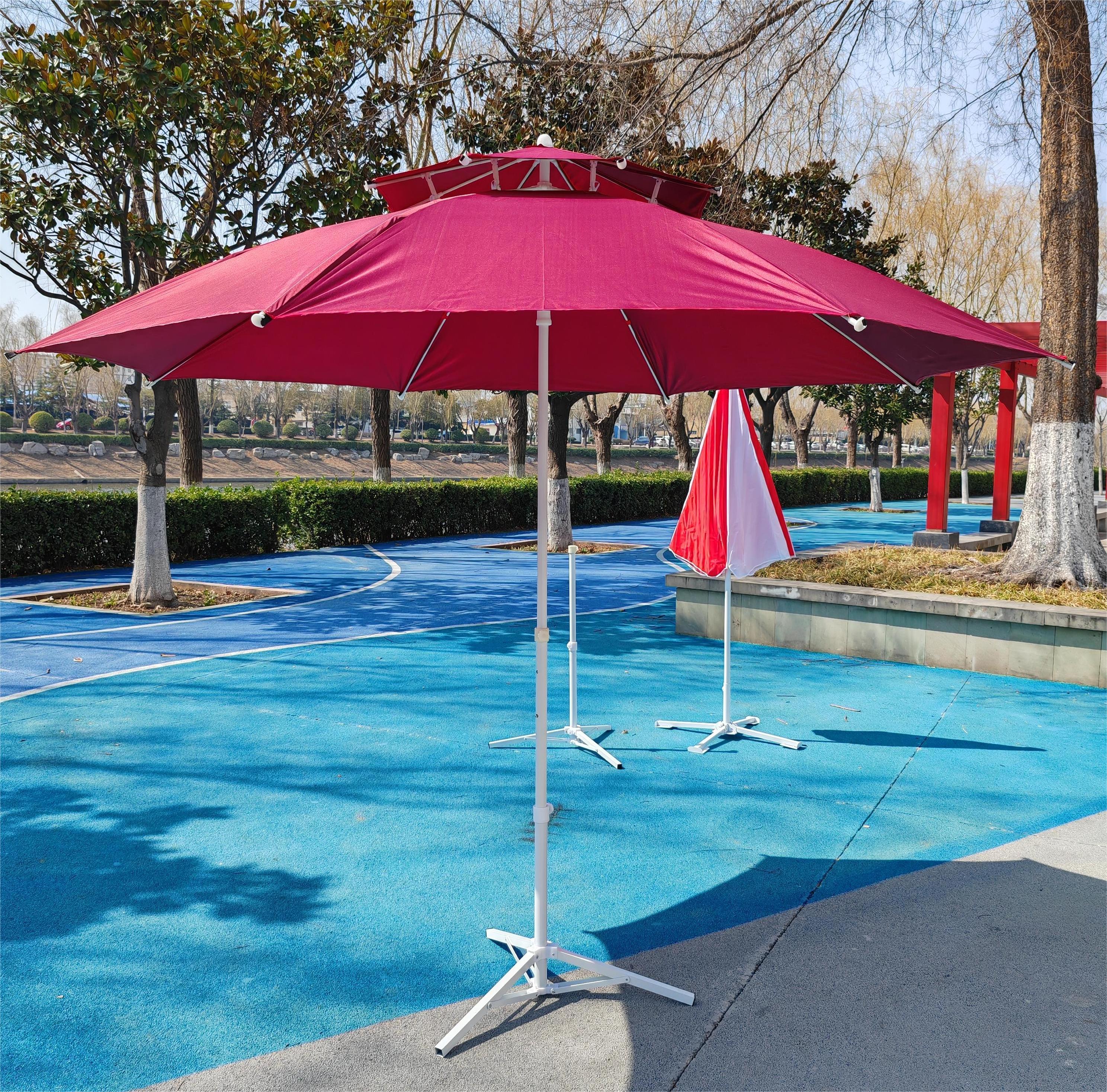 High Quality Outdoor Solar Garden Umbrella Led Light Blue Patio Umbrella For Backyard Pool