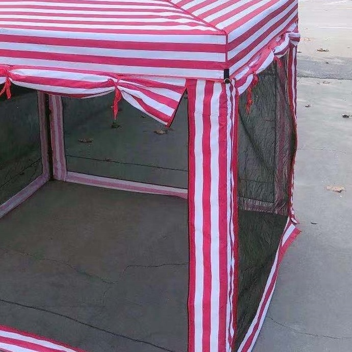 Outdoor Waterproof Polyester Red white Striped 3*3 gazebo tents with wall and mosquito net