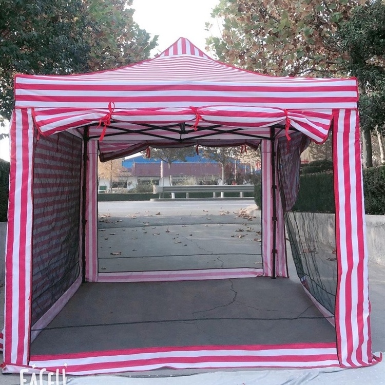 Outdoor Waterproof Polyester Red white Striped 3*3 gazebo tents with wall and mosquito net