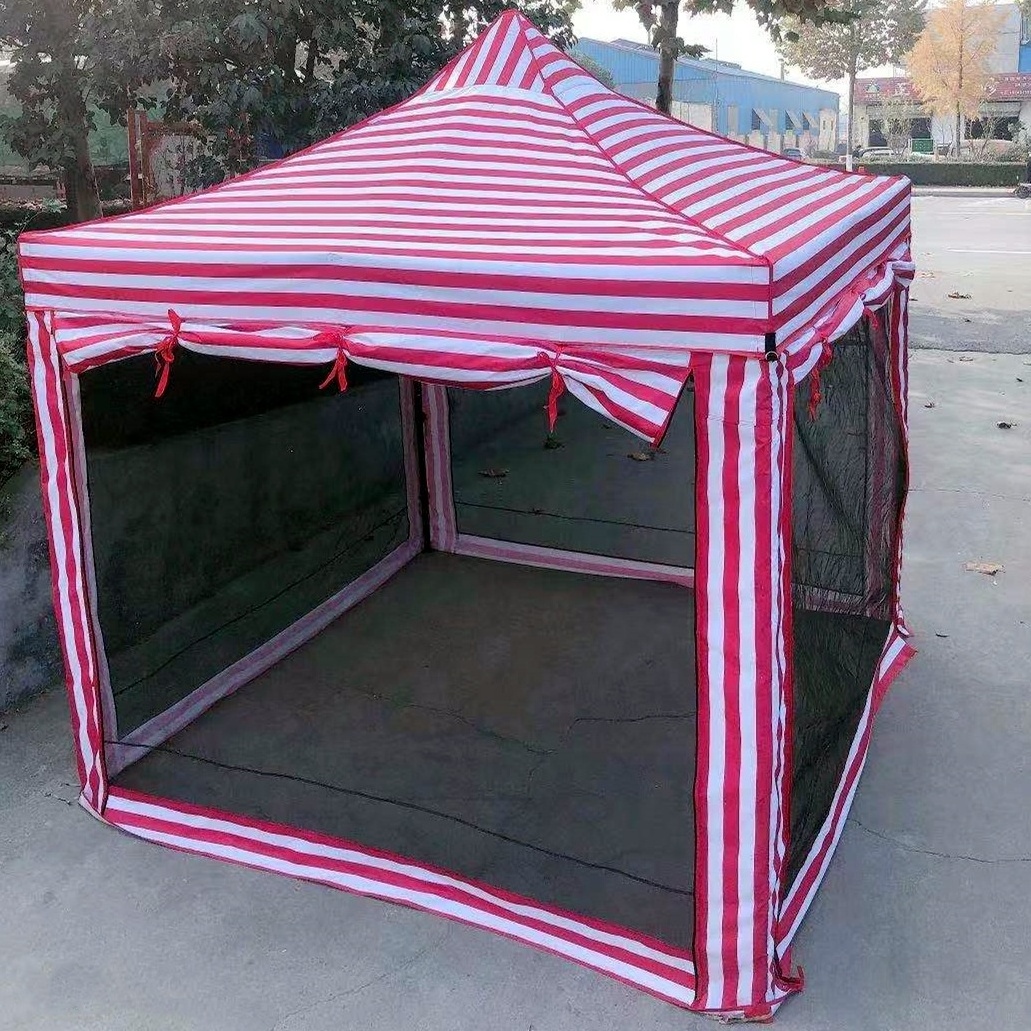 Outdoor Waterproof Polyester Red white Striped 3*3 gazebo tents with wall and mosquito net