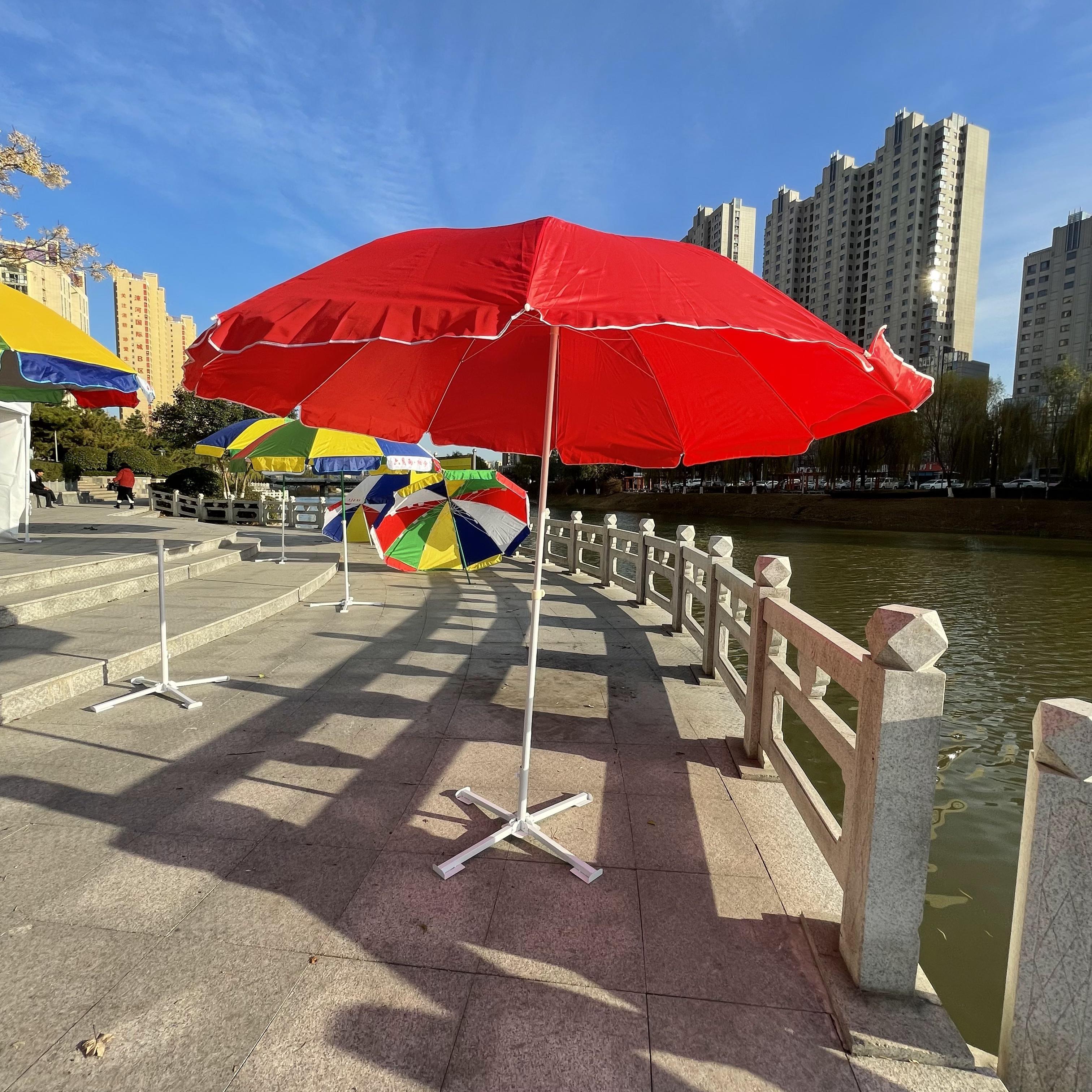 Red Patio Beach Umbrella Rainbow Stripes Outdoor Parasols For Sand Umbrellas For Garden