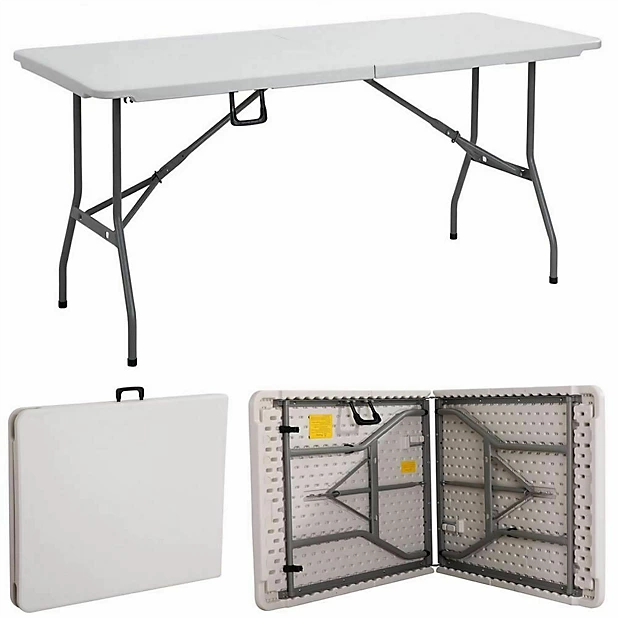 6FT Plastic trestle folding table with stable HDPE top and strong table leg 6 ft folding table by best choice