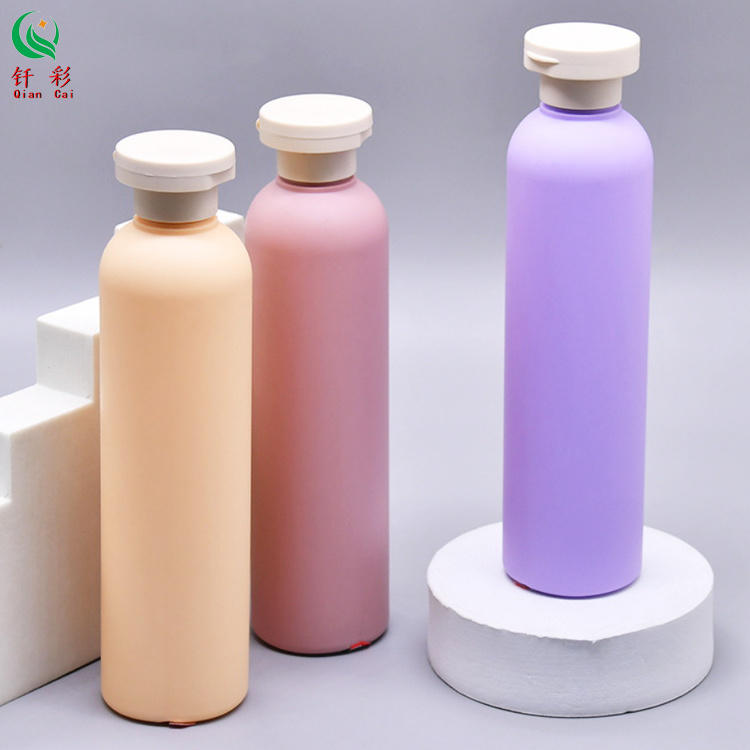 Hot selling plush material 250ml, 300ml round shoulder bottle shampoo plastic packaging empty bottle shower gel bottle body milk