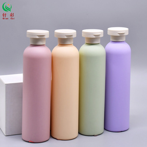 Hot selling plush material 250ml, 300ml round shoulder bottle shampoo plastic packaging empty bottle shower gel bottle body milk