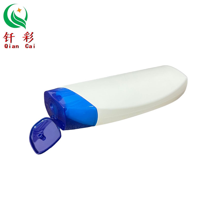 empty 400ml white shampoo bottle  with snap design blue shampoo flip cover