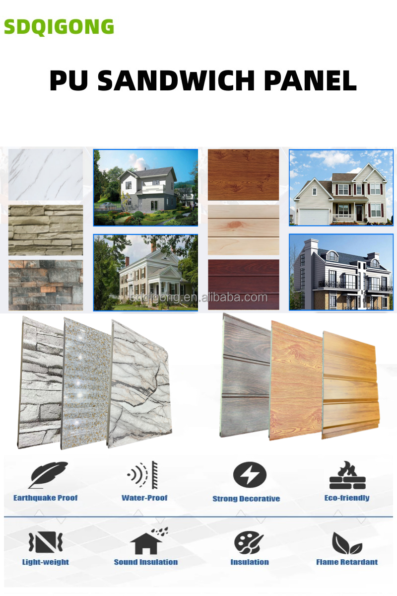 Decorative pu sandwich panel fireproof outdoor wall panels exterior waterproof metal siding metal carved board