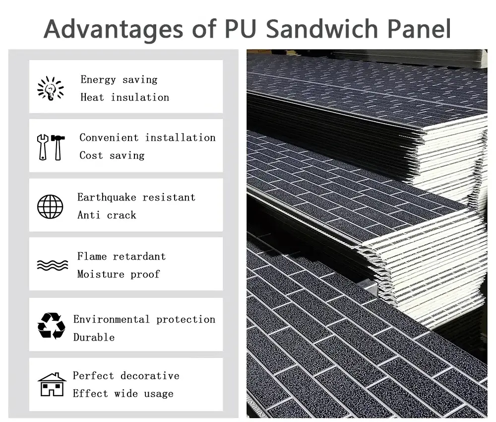 Factory supply 16mm polyurethane foam sandwich metal wall cladding panel insulation fireproof PU core siding panel exterior wall