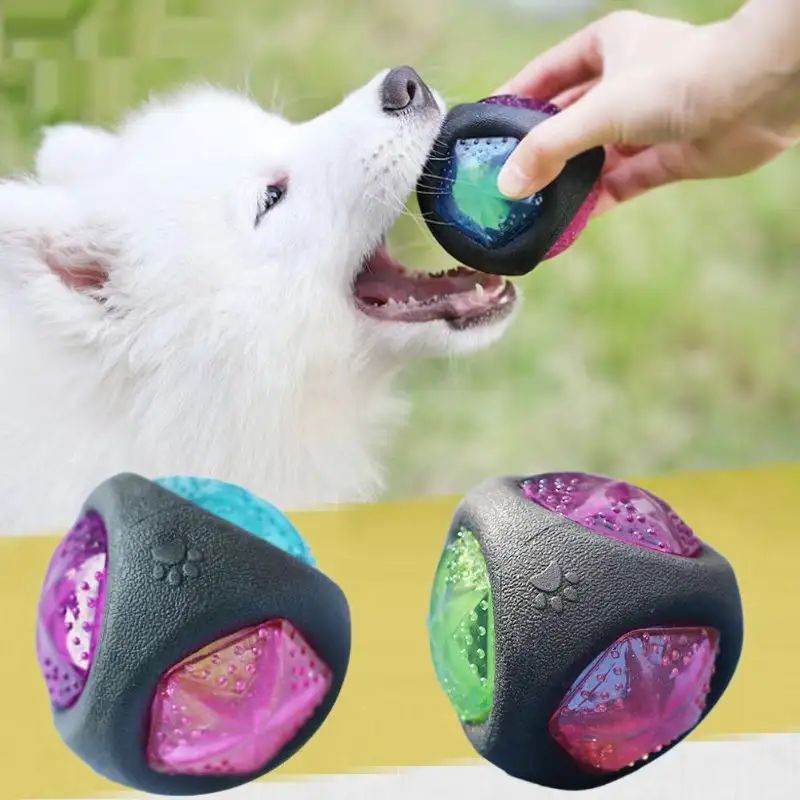 Durable Pet Chew Toy Dog Glow Ball Toy Dark Flashing Bounce Elastic Flash Pet Toy