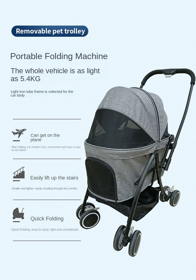 Wheeled Pet Carrier 4 Wheel Dog Stroller Foldable Travel Carriage Quick Installation Pet Stroller