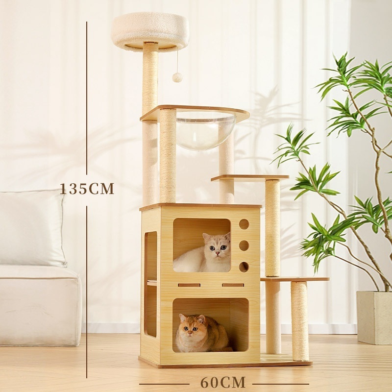 Factory Supply Hoopet Stable Sturdy Multi-functional Activity Centre Wood Large Scratching Cat Tree Tower