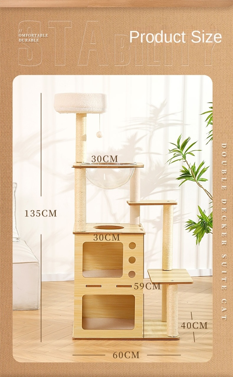 Factory Supply Hoopet Stable Sturdy Multi-functional Activity Centre Wood Large Scratching Cat Tree Tower