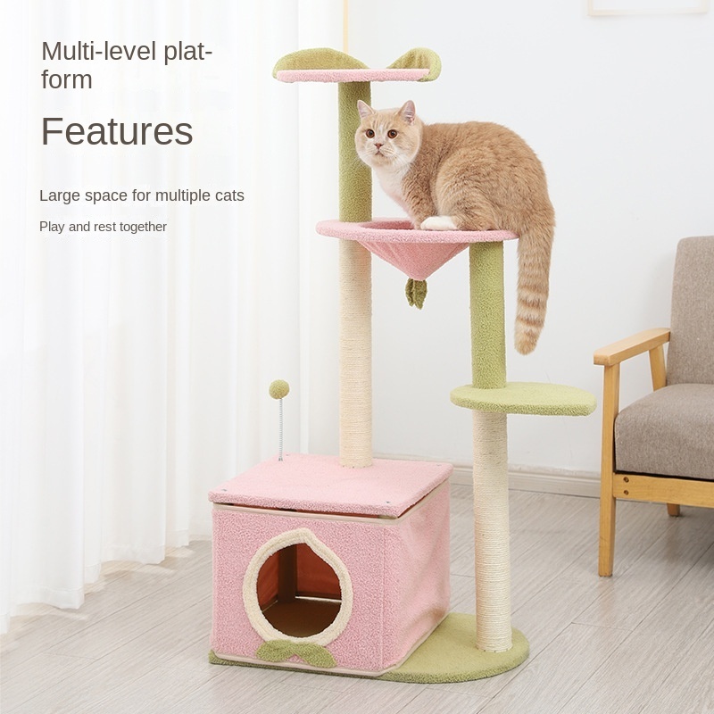 Jumping Platform Sisal Climbing Frame Wooden Post Cat Tower Toy Hammock Tree Cat Tree Tower For Large Cats