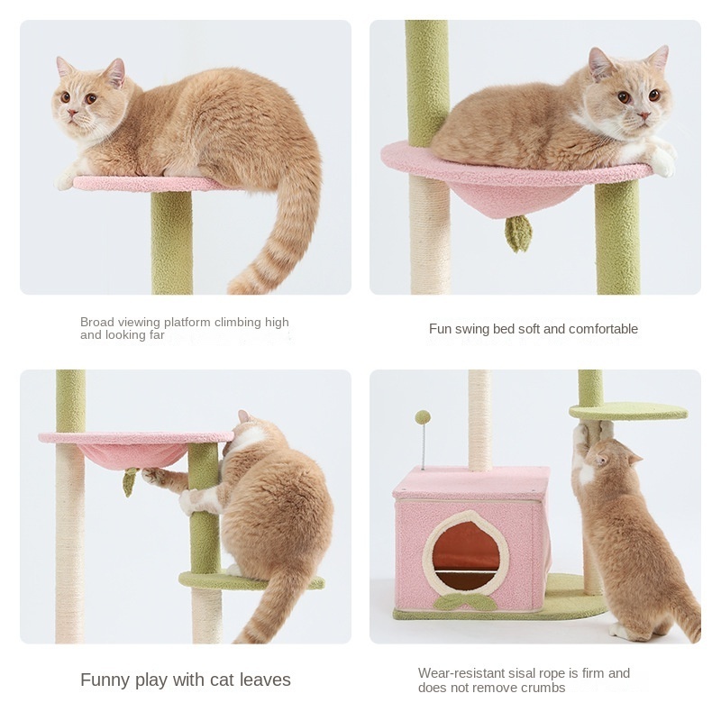 Jumping Platform Sisal Climbing Frame Wooden Post Cat Tower Toy Hammock Tree Cat Tree Tower For Large Cats