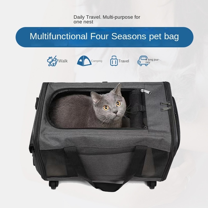 Airline Approved Soft Sided Double-Compartment Rolling Tote Luggage Cat Dog Pet Carrier With Detachable Wheels Pet Trolley