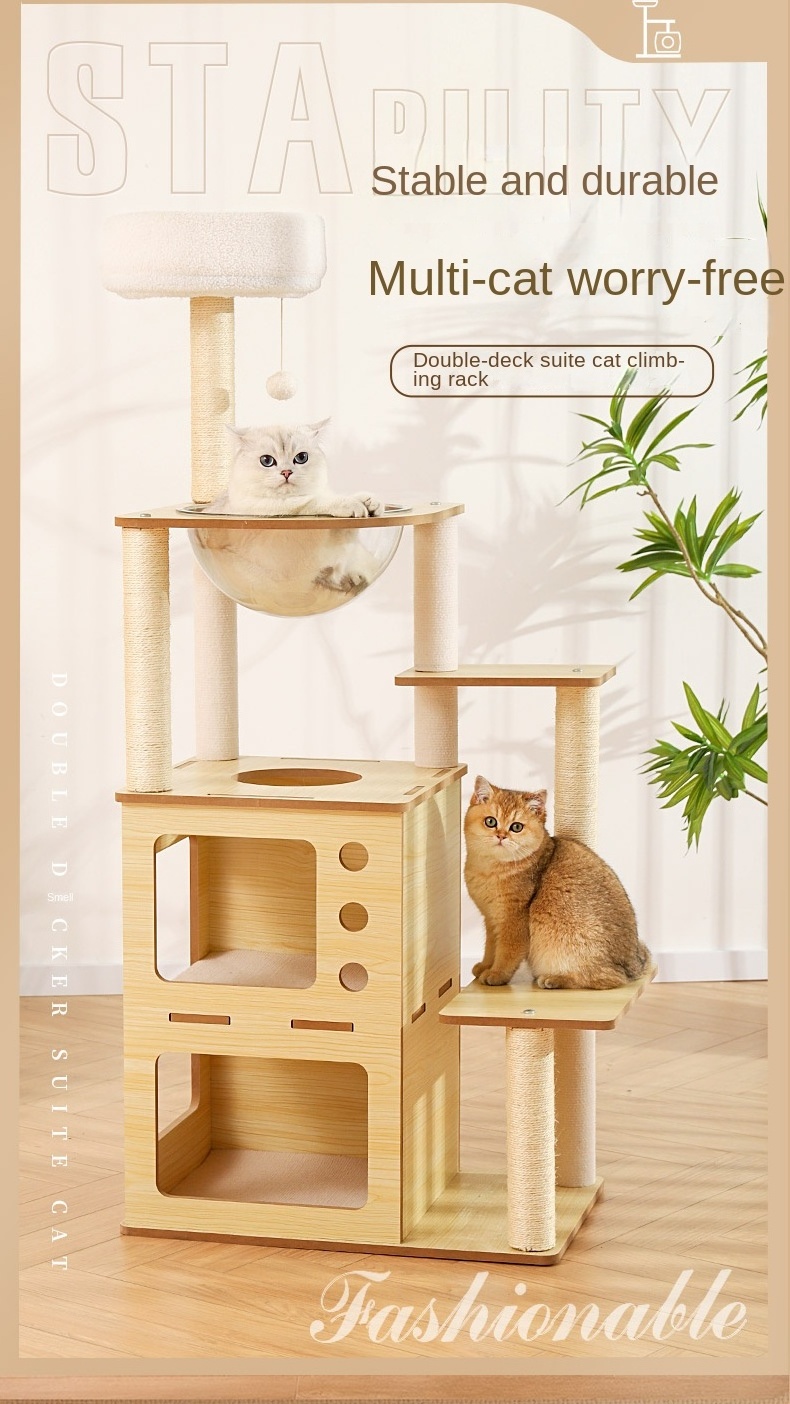 Factory Supply Hoopet Stable Sturdy Multi-functional Activity Centre Wood Large Scratching Cat Tree Tower