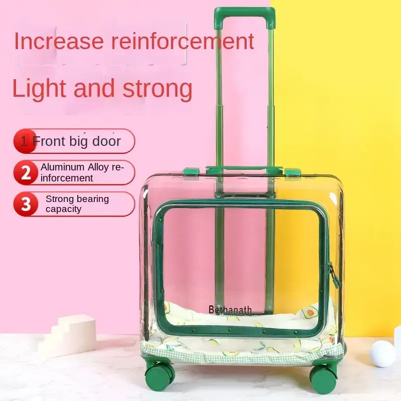 Relaxlines Pet Trolley Bag Portable Dog Transparent Box Suitcase Pet Carry Case Trolley Pet Cat Carrier With Wheels