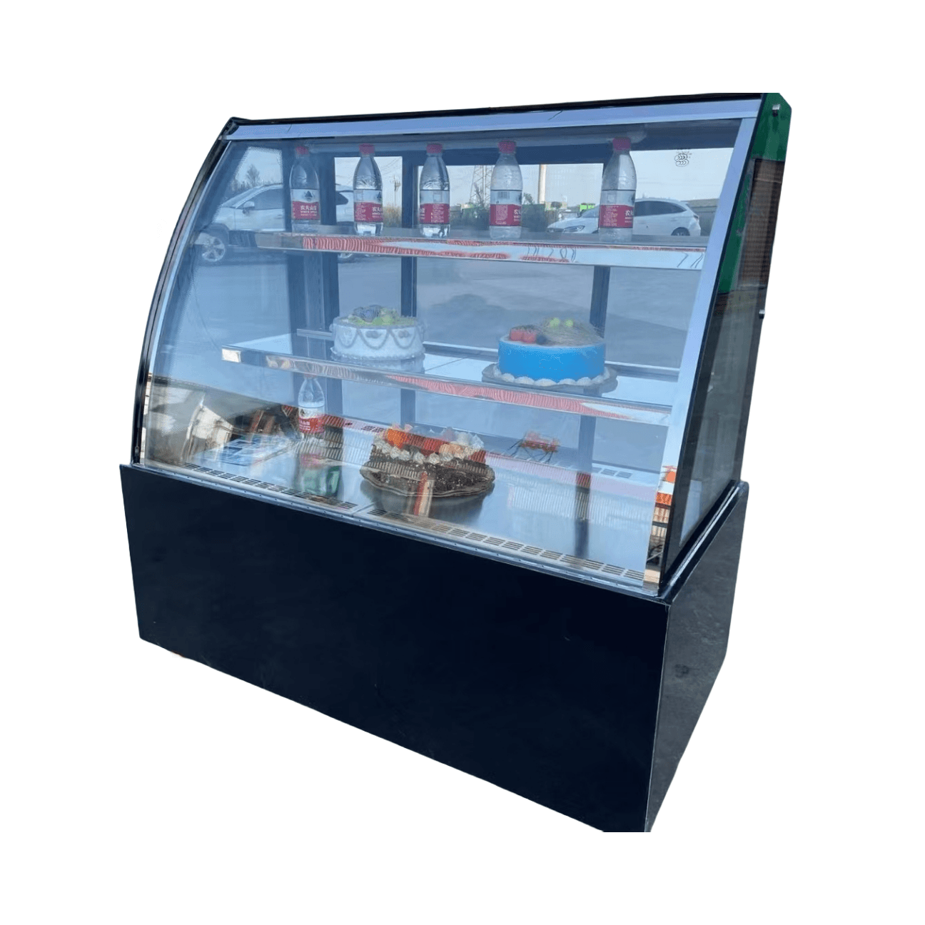 round Arc Floor Style Refrigerated Cake Cabinet Freezer Manufacturer Refrigerator with Glass Back Door for Supermarket Use