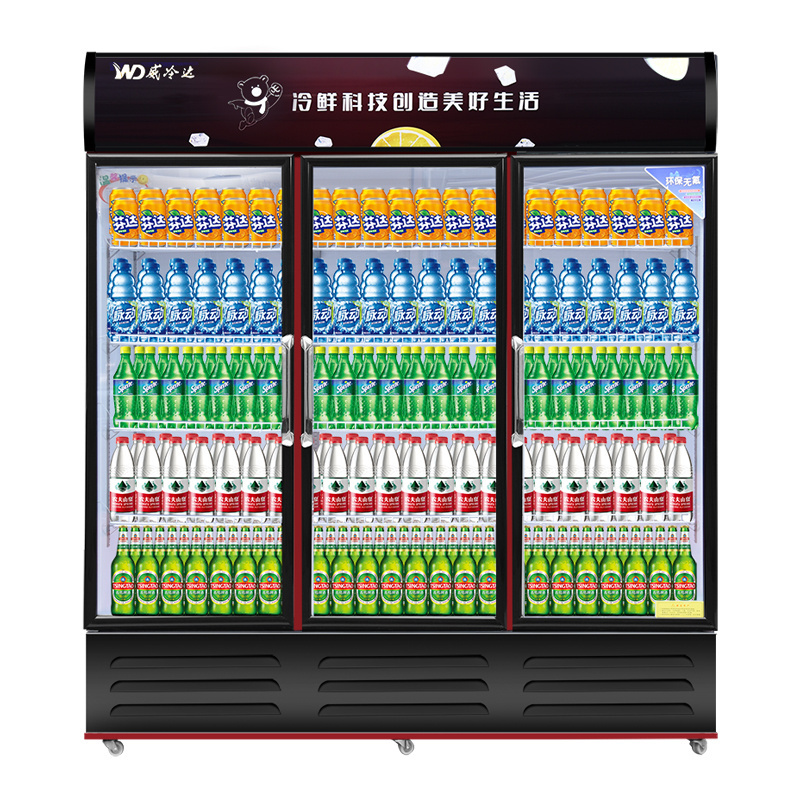 Vertical Upright drink Glass Door Freezer Display Beverage cola Cooler Refrigerator for supermarket