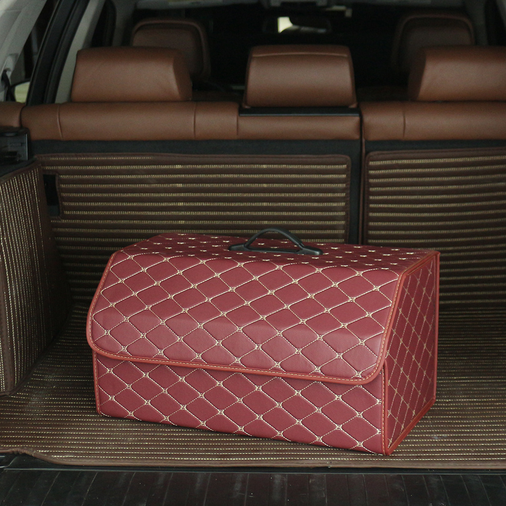 Leather Universal Storage Box With Compartments Collapsible Folding Car Trunk Boot Organizer